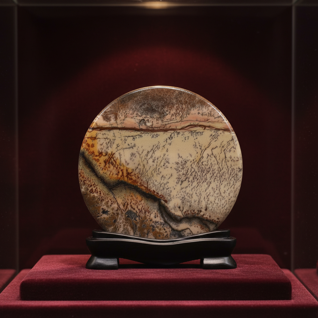 Guohua Picture Stone Art on Rosewood Stand