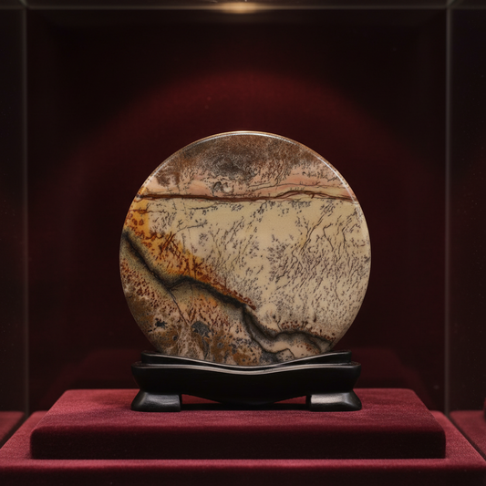 Guohua Picture Stone Art on Rosewood Stand