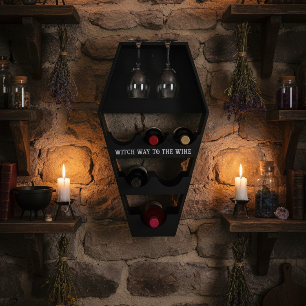 Coffin shaped wine rack