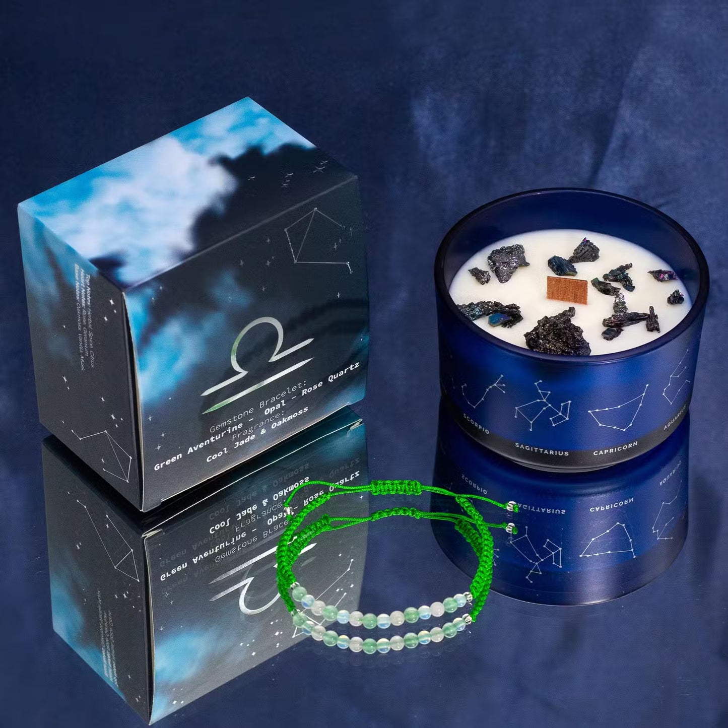 Zodiac Crystal Candles with Gemstone Bracelet