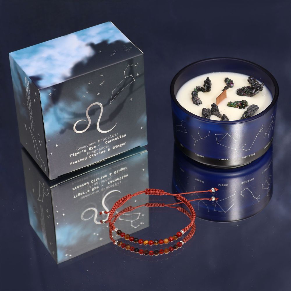 Zodiac Crystal Candles with Gemstone Bracelet