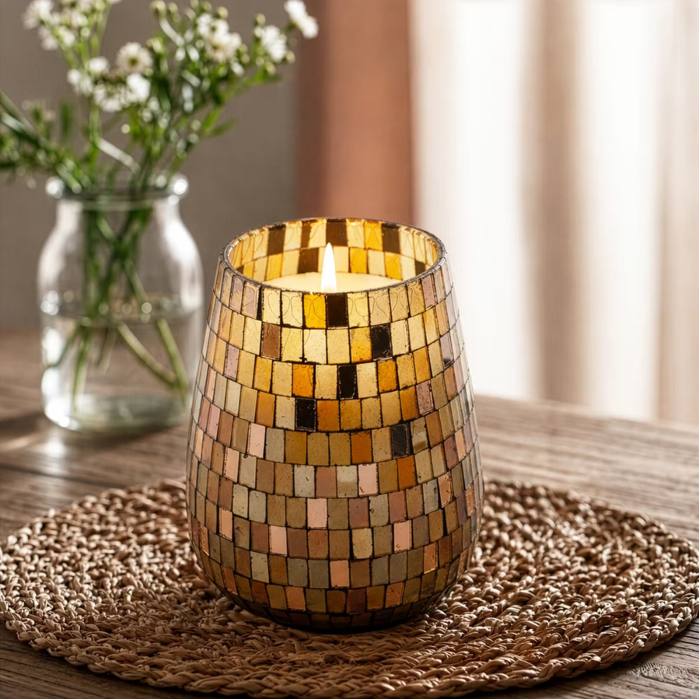 Amber Mosaic Glass Candle