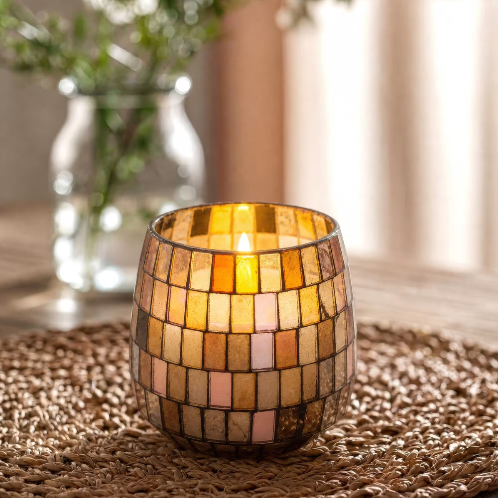 Amber Mosaic Glass Candle